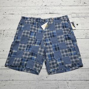 Chaps Shorts Mens 42 Blue Plaid Harbourside Flat Front 100% Cotton New Casual‎